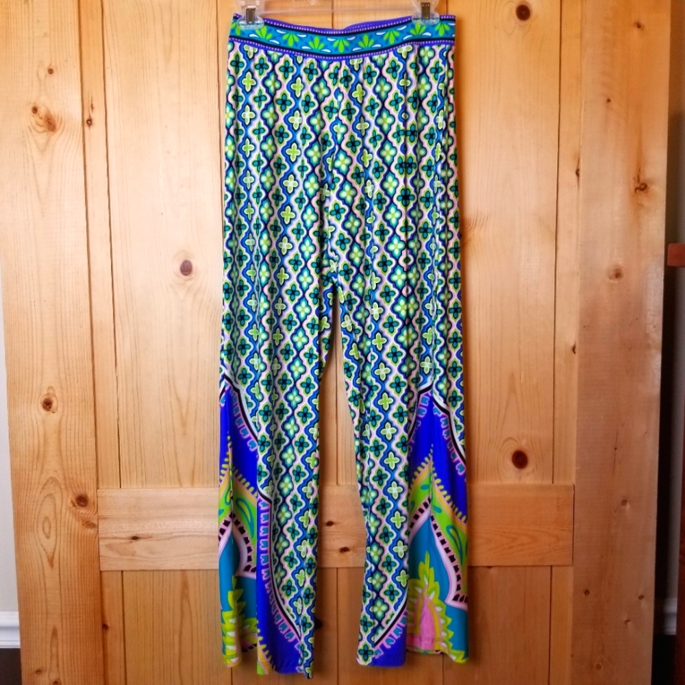 Trina Turk Shangri La Wide Leg Boho Pull-On Beach Lounge Palazzo Pants
